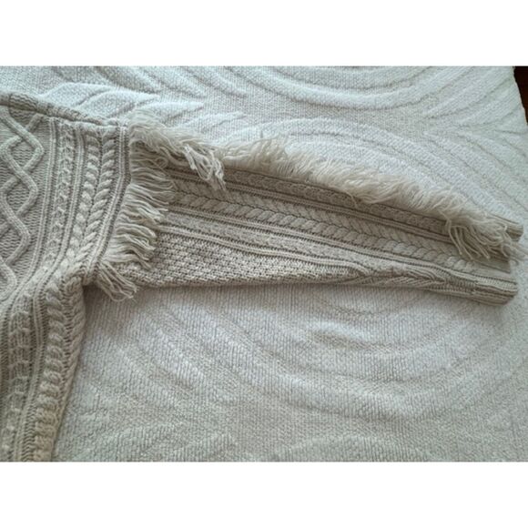 Madewell Cable knit Fringe Wool Cardigan Fisherman, Beige, size M - Picture 9 of 9